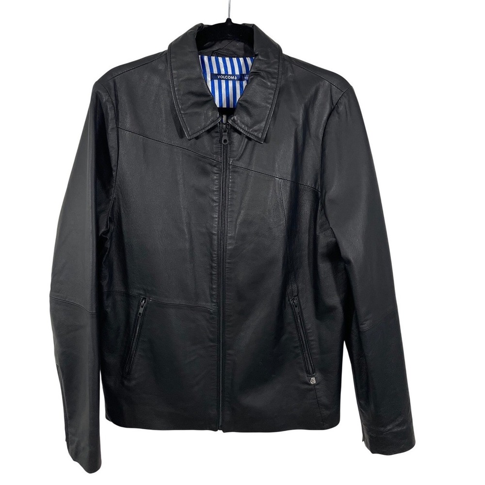 Volcom Reissue Leather Jacket Black Full Zip Moto Biker Men's Small A1641204